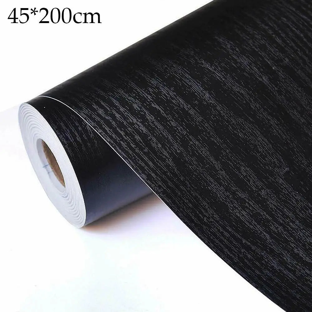 45x200cm Black Wood Grain Thickening Wallpaper Film Furniture Kitchen Vinyl Wall Paper Cupboard Tables DIY Renovation Wallpaper