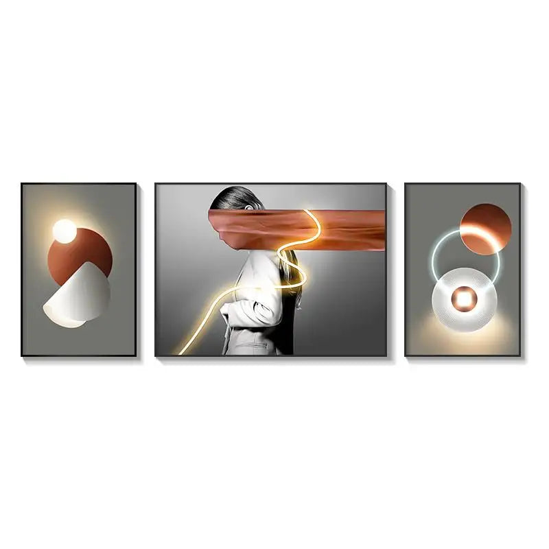 Living Room Decoration Painting LED Lighting Mural Painting Character Triptych Hanging Painting Bedroom Sofa Background Wall
