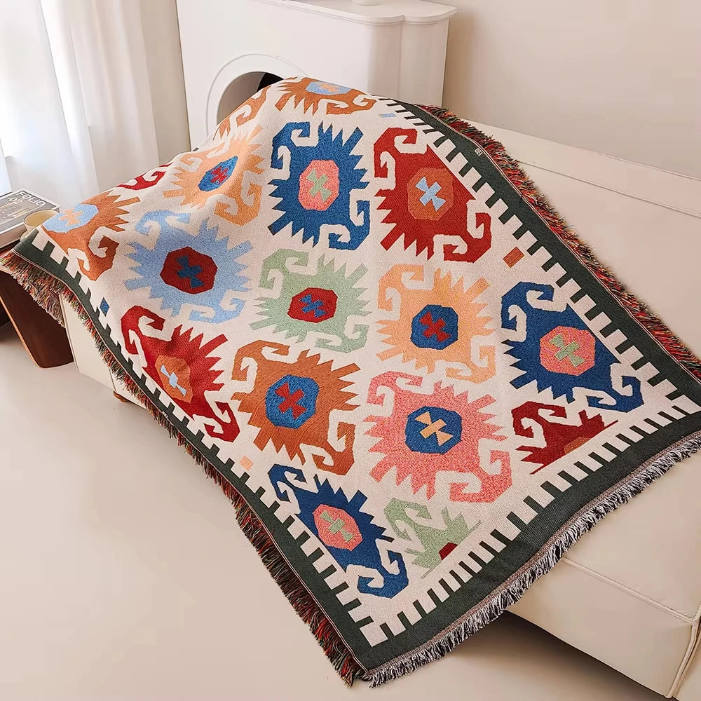Multi purpose Bohemian themed throw blanket for home decoration and outdoor activities, grid blanket&throw sofa bed sheets, sofa