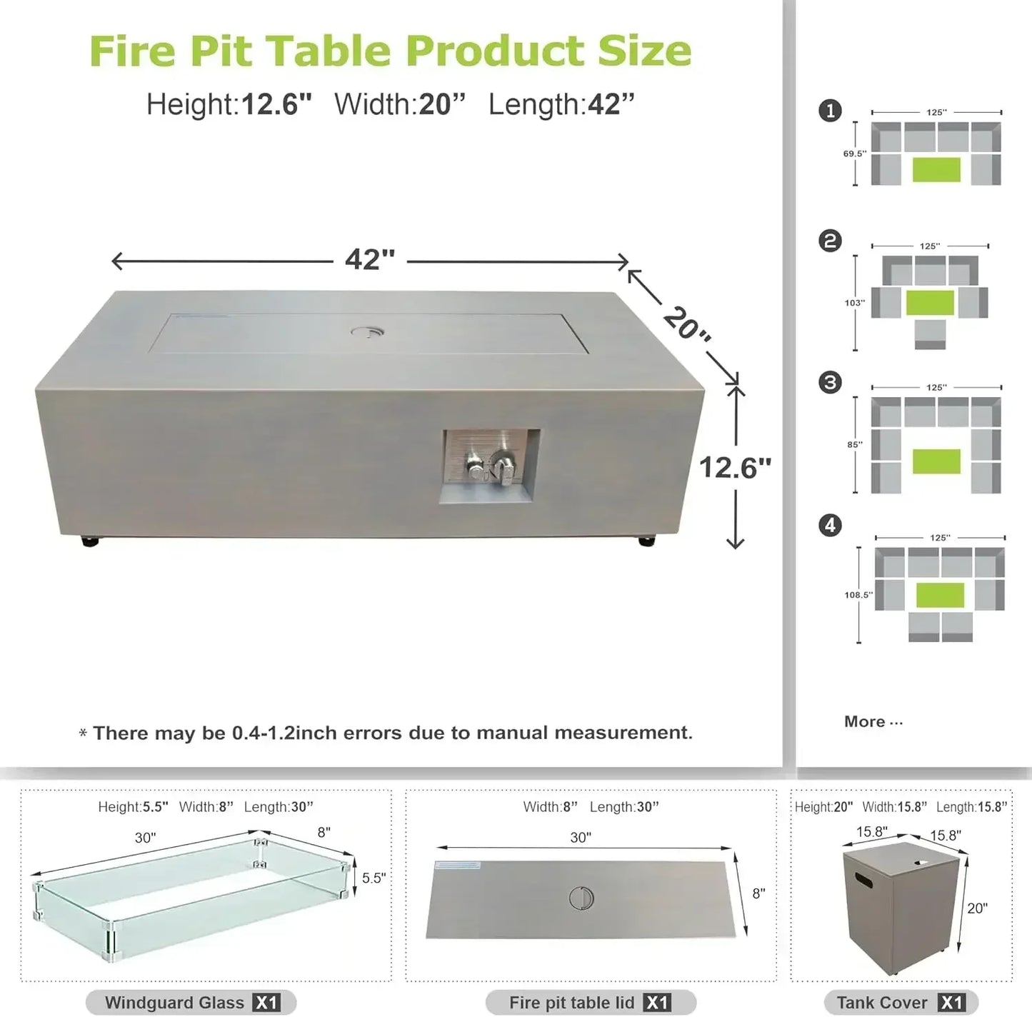 （XMSJ-Hot）Outdoor Fire Pit Table Propane Gas Fire pits Outdoor Fireplaces 42″ Rectangular Firepit Table,50,000BTU Table Patio Se