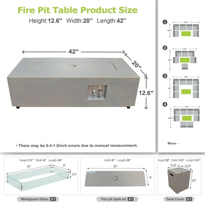 （XMSJ-Hot）Outdoor Fire Pit Table Propane Gas Fire pits Outdoor Fireplaces 42″ Rectangular Firepit Table,50,000BTU Table Patio Se