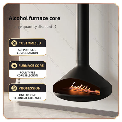 Ceiling Mounted Low-Energy Refractory Furnace Suspended Wood Stove Gas 800mm Hanging Fireplace Indoor Living Room