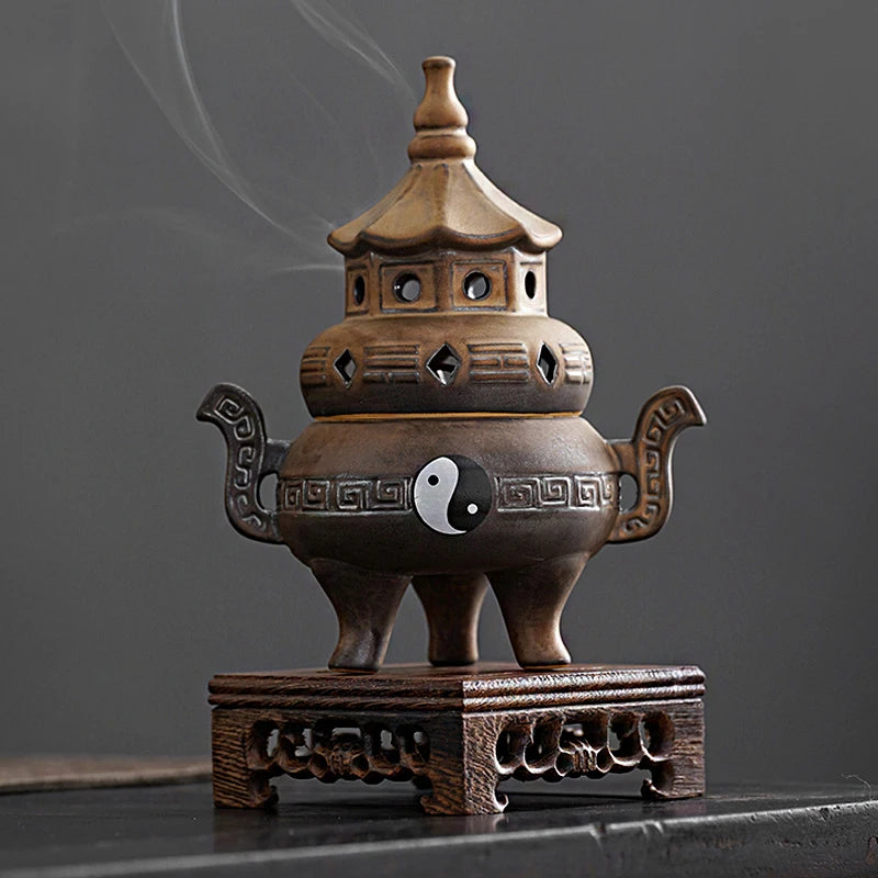 Tall Tai Chi Eight Trigu Stove Living Room Decoration Creative Home Indoor Plate Incense Burner Ceramic Incense Burner