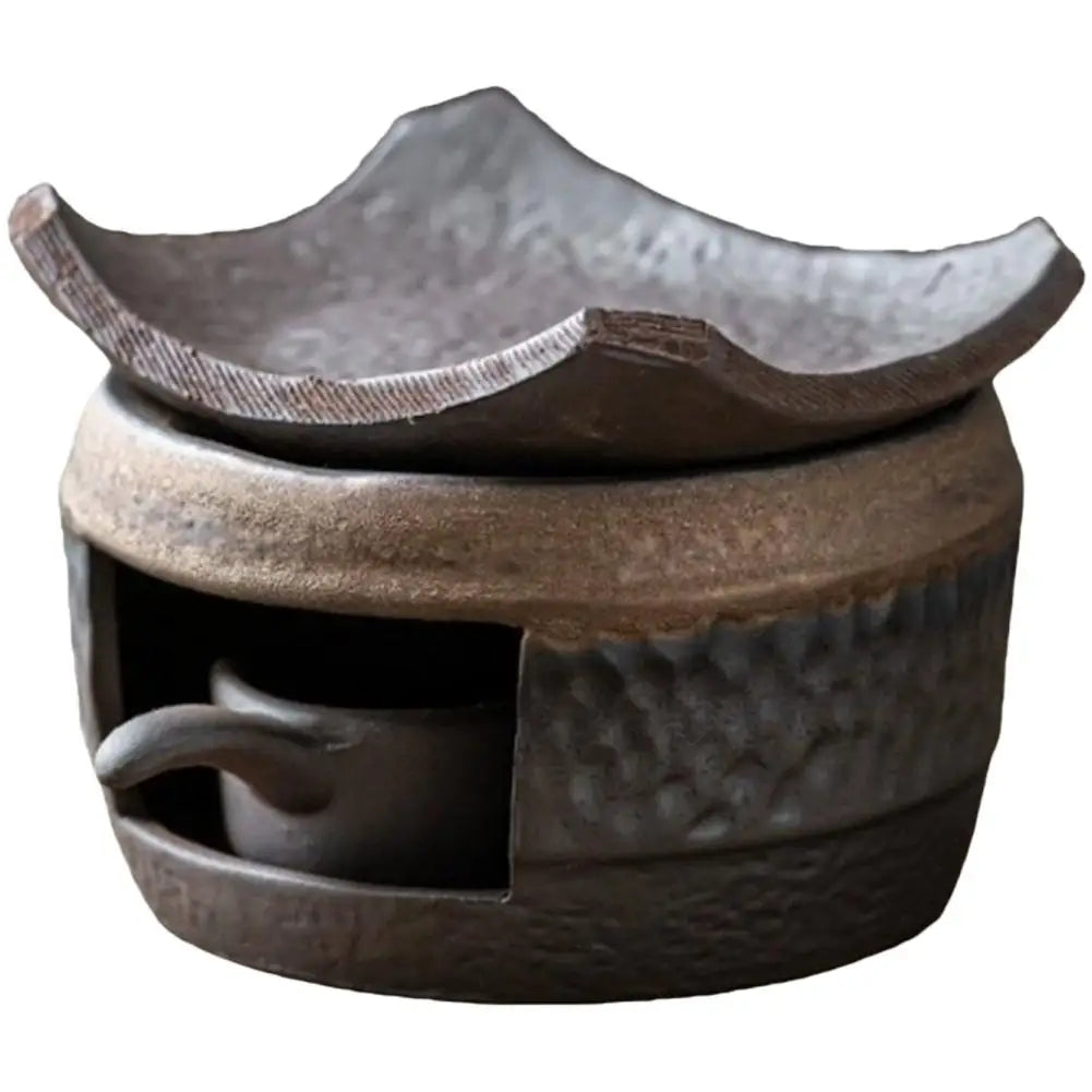 Rustic Ceramic Home Tabletop Aromatherapy Burner Vintage Fireplace-Style Home & Office Tea Warmer Retro Candle Warmer Insulated
