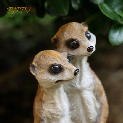 Outdoor Garden Courtyard Decoration - Home Decor Figurine Balcony Simulation Animal Meerkat Mongoose Family Gardening Sculpture
