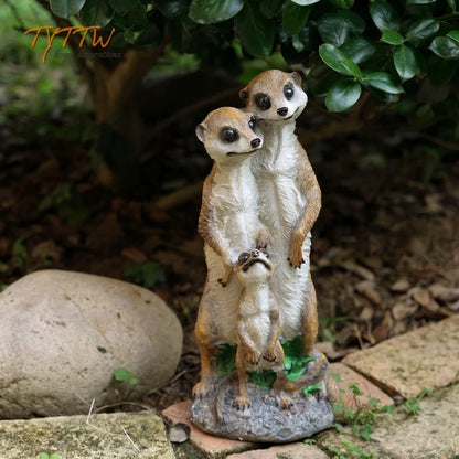 Outdoor Garden Courtyard Decoration - Home Decor Figurine Balcony Simulation Animal Meerkat Mongoose Family Gardening Sculpture