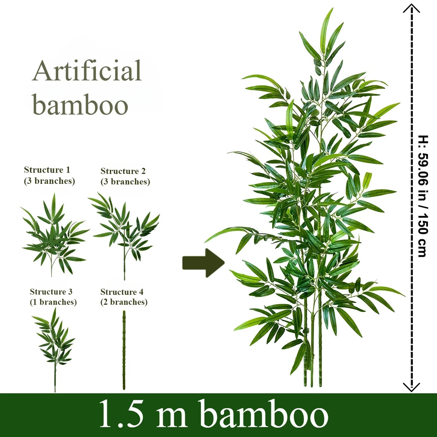 Artificial Green Bamboo Fadeless Disassembling Bamboo 120CM To 240CM False Plant Indoor and Outdoor Courtyard Decoration