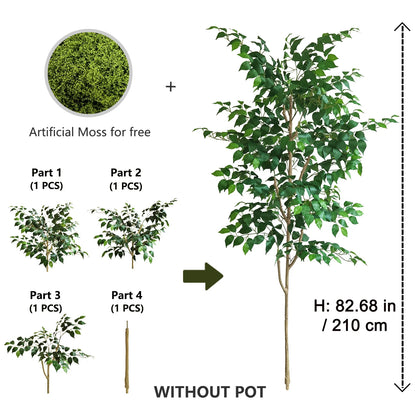 2.1M 82.68in Artificial Banyan Tree Faux Silk Plant Realistic Trunk Branches Potted Indoor Outdoor Decor 740-210
