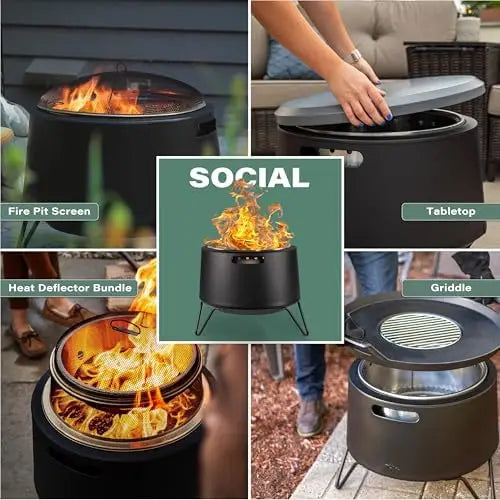 Smokel Fire Pit 20-Inch – Portable Outdoor Wood Burning Fire Pit for Patio, Backyard & Camping, Stainl Steel, Removable