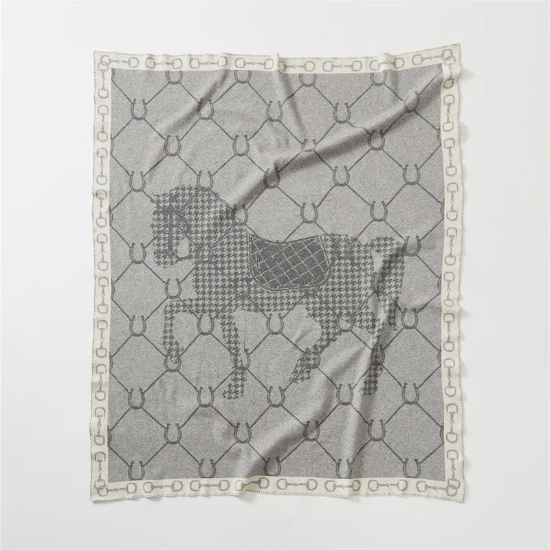 Luxury Horse Knitted Blanket Gray Bedspread Modern Orange Decorative For Sofa Throw Warm Living Room Bedding Home Decorations