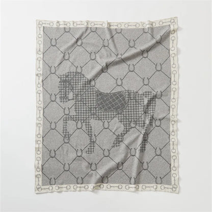Luxury Horse Knitted Blanket Gray Bedspread Modern Orange Decorative For Sofa Throw Warm Living Room Bedding Home Decorations