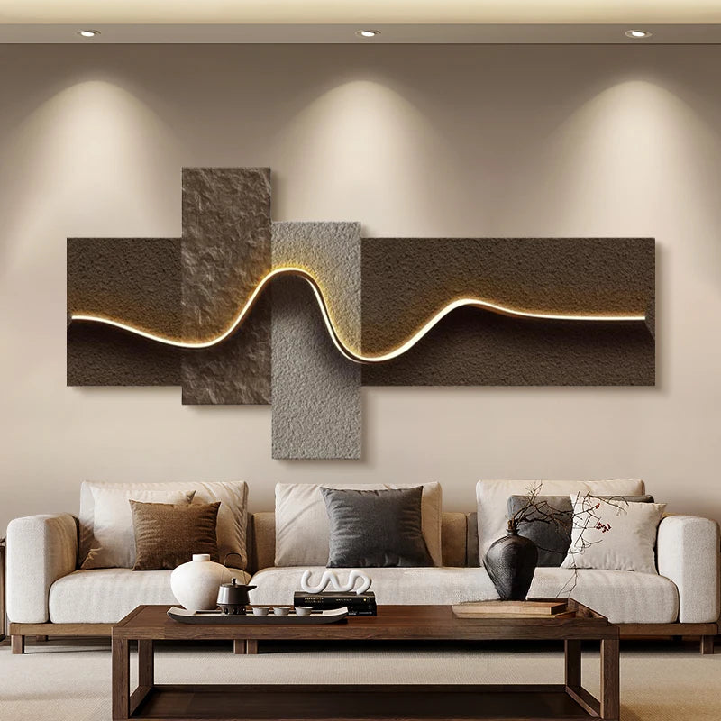 Main bedroom living room geometric office decor painting with lights luxury sofa TV background wall hanging picture bedroom beds