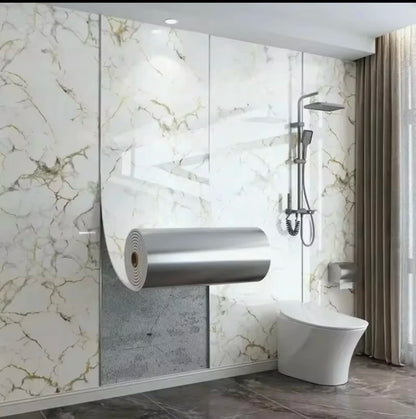 40cm Waterproof Thick Wallpaper, Marble-imitation Tile Self-adhesive Wall Decals, Easy Installation on Bathroom Living Room Wall