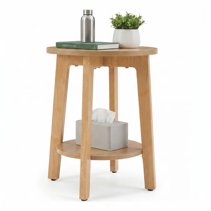 JHK Wood Round Side Tables Coffee Table For Living Room 2-Tier Center Counter with Storage Shelf Bedside Nightstand with Non-Slip Pads