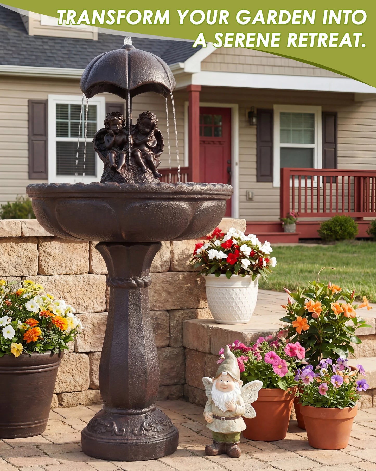 Solar Outdoor Water Fountain, 50.6" High Cascading Waterfall Fountain with Whisper-Quiet Pump, Large Cascading Freestanding Resi