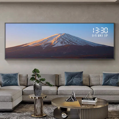 Modern Luxury Living Room Decoration Painting Led Electronic Clock Sofa Background Mural Light Horizontal Hanging Painting