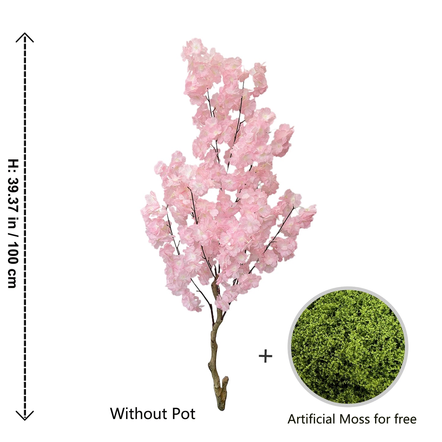 Artificial Pink Cherry Blossom Tree Trunk Faux Silk Leaves Plant for Home Office Indoor Outdoor Decor