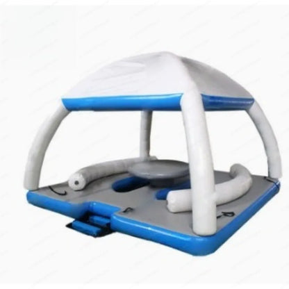 Inflatable Water Floating Island With Canopy Lounge Sofa Platform With Table Ladder For Lake Sea Party