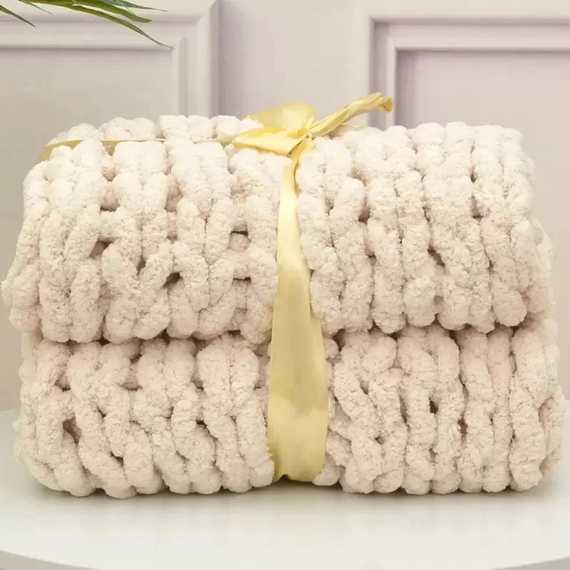 Hand Chunky Knitted Blanket Thick Yarn Merino Wool Bulky Knitting Throw Blankets Throw Carpets Soft Warm Winter Home Sofa Bed