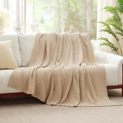 100% Cotton Blanket for Bed Soft Muslin Bed Blankets, Lightweight Breathable Bedspread Coverlet All Season Gauze Throw Blanket