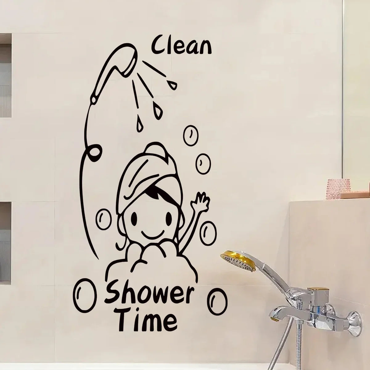 Vlean Show Time Bath Wall Stickers Bathroom Decoration for Living Room Cute Girls Gift Wallpaper for Shower Cubicle Home Decor