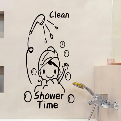 Vlean Show Time Bath Wall Stickers Bathroom Decoration for Living Room Cute Girls Gift Wallpaper for Shower Cubicle Home Decor