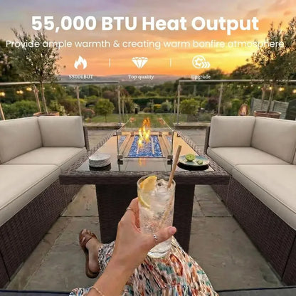 8-Piece Patio Furniture Set with 44 Gas Fire Pit Table, Outdoor Sectional Wicker Sofa with Coffee Table