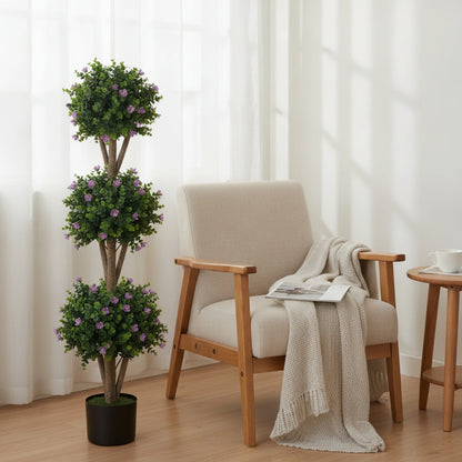 Triple Ball Topiary Tree Indoor Outdoor Artificial Topiary Tree Plant Realistic Faux for Entryway, Porch