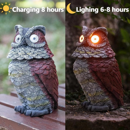 Garden Solar Owl Statue Outdoor Figurine Light Decor Glowing Eyes Spring Mounted Wobblying Head Resin Sculpture Decoration