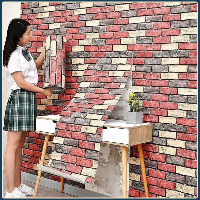 Rustic Brick Wall Wallpaper 3D Wall Decals Waterproof Mildew-resistant Stickers Dining Room Bar Courtyard Wall Decorations
