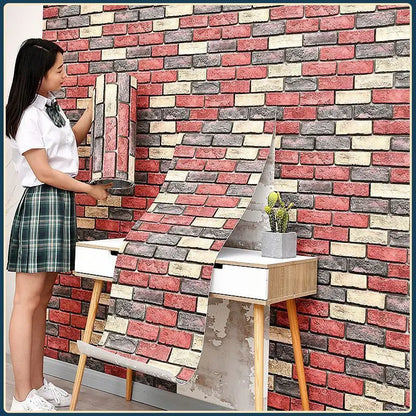 Rustic Brick Wall Wallpaper 3D Wall Decals Waterproof Mildew-resistant Stickers Dining Room Bar Courtyard Wall Decorations