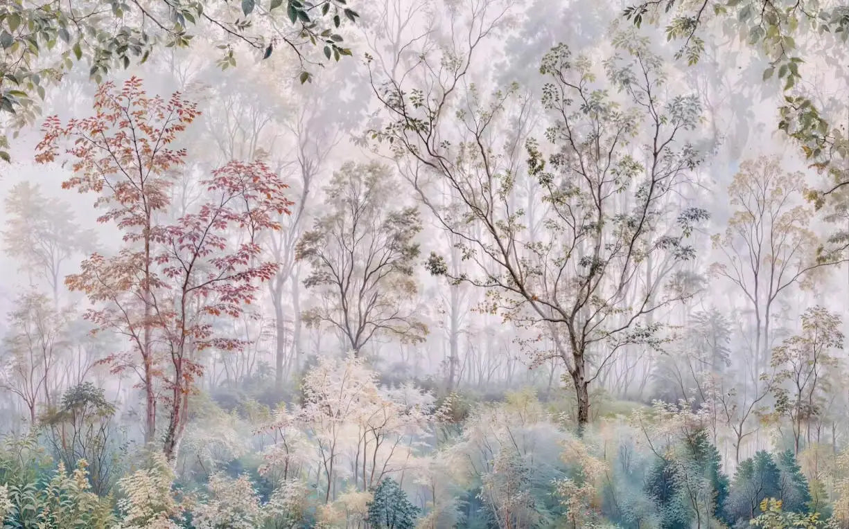 Customized Wallpaper Blue Forest Style Painting Living Room Background Wallpaper Home Decoration Forest Retro 3D Wallpaper