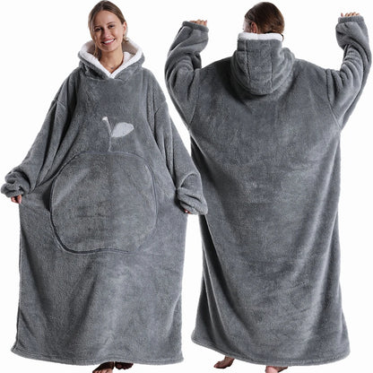Winter Hooded Sweater Blanket Women Oversized Fleece Blanket With Sleeves Large Pocket Warm Thick TV Hoodie Robe Couple