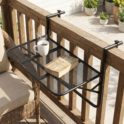 Balcony Railing Table Folding Outdoor Balcony Railing Desk Adjustable Height Patio Bar Table for Patio Space-Saving Furniture