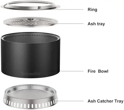 27 inch Smokel Fire Pit with Waterproof Cover, Stainl Steel Outdoor Smokel Firt, Wood Burning Fire Pits for Camping