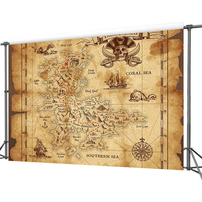 Pirate Treasure Map Background - Multi-functional party decoration suitable for theme events and game rooms, polyester fabric