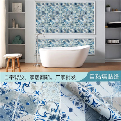 45CM self-adhesive wallpaper DIY grid background wall self-adhesive retro style home decor bedroom living room background wall
