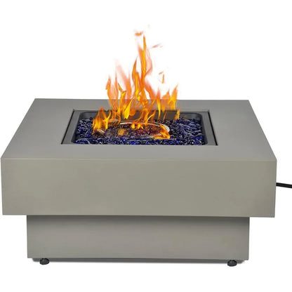 33-inch 50,000 BTU Outdoor Gas Fireplace for Patio, Square Low Profile Fire Table W/Lid, Glass Rocks, Ra