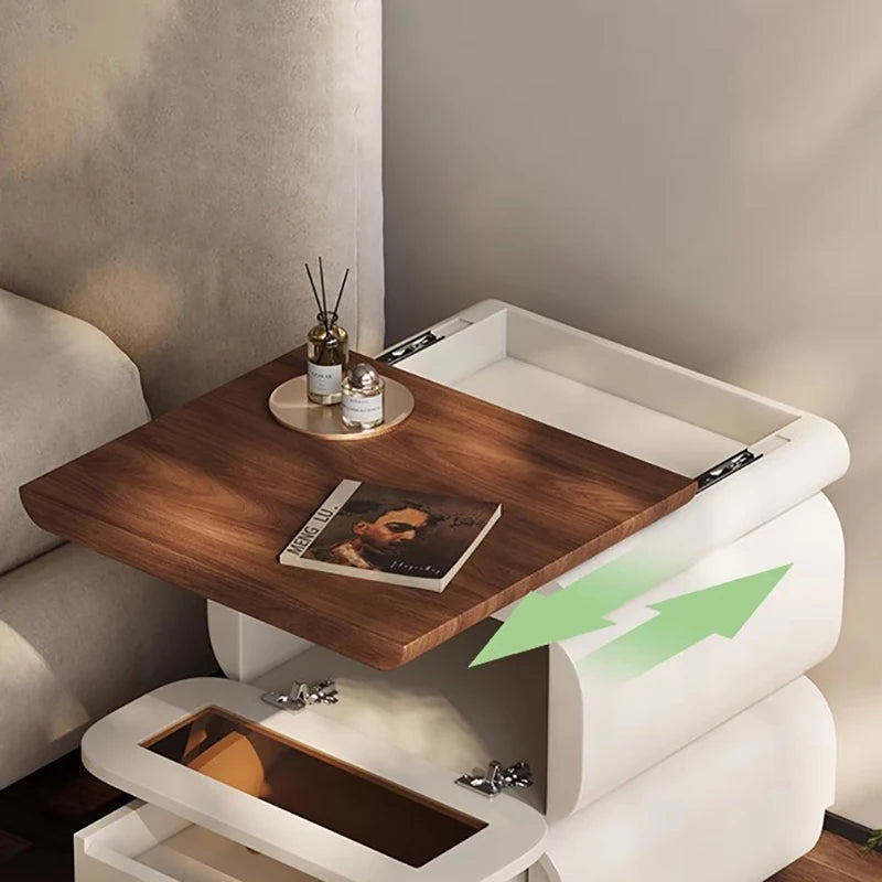 Rustic Nordic Bedside Table With Secret Compartment Safe Curved Cream Nightstand Unique Chic Mesitas De Noche Furniture For Home