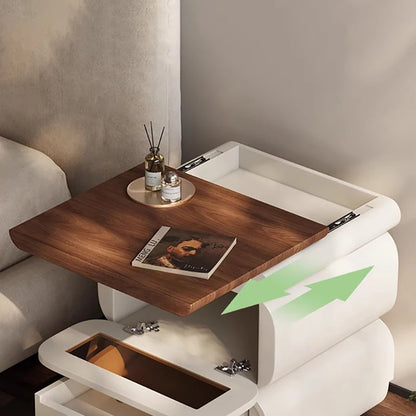 Rustic Nordic Bedside Table With Secret Compartment Safe Curved Cream Nightstand Unique Chic Mesitas De Noche Furniture For Home