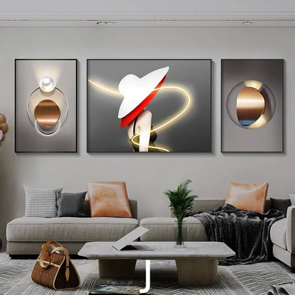 Living Room Decoration Painting LED Lighting Mural Painting Character Triptych Hanging Painting Bedroom Sofa Background Wall