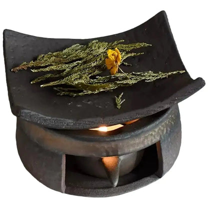 Rustic Ceramic Home Tabletop Aromatherapy Burner Vintage Fireplace-Style Home & Office Tea Warmer Retro Candle Warmer Insulated