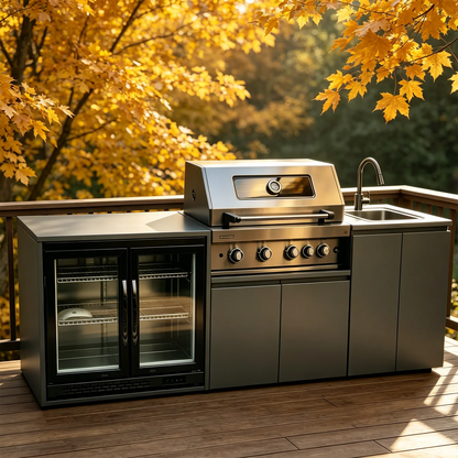 Modern Modular Practical 304 Stainless Steel Outdoor Kitchen Sets With Grill Cooktop Sink Fridge LED For Backyard Patio Garden