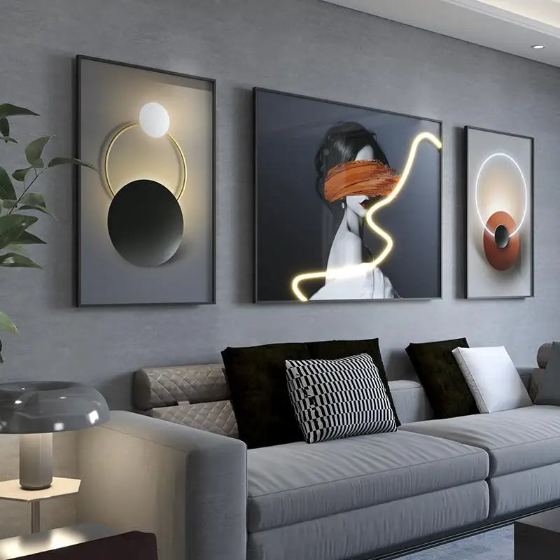 Living Room Decoration Painting LED Lighting Mural Painting Character Triptych Hanging Painting Bedroom Sofa Background Wall