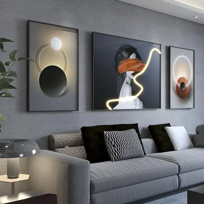 Living Room Decoration Painting LED Lighting Mural Painting Character Triptych Hanging Painting Bedroom Sofa Background Wall