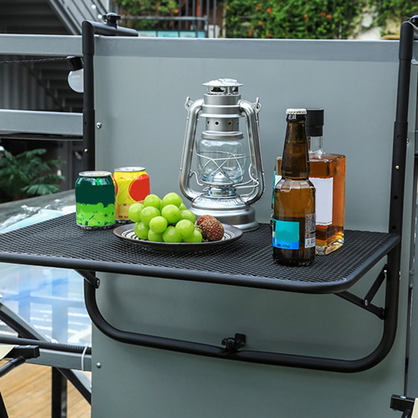 Balcony Railing Table Folding Outdoor Balcony Railing Desk Adjustable Height Patio Bar Table for Patio Space-Saving Furniture