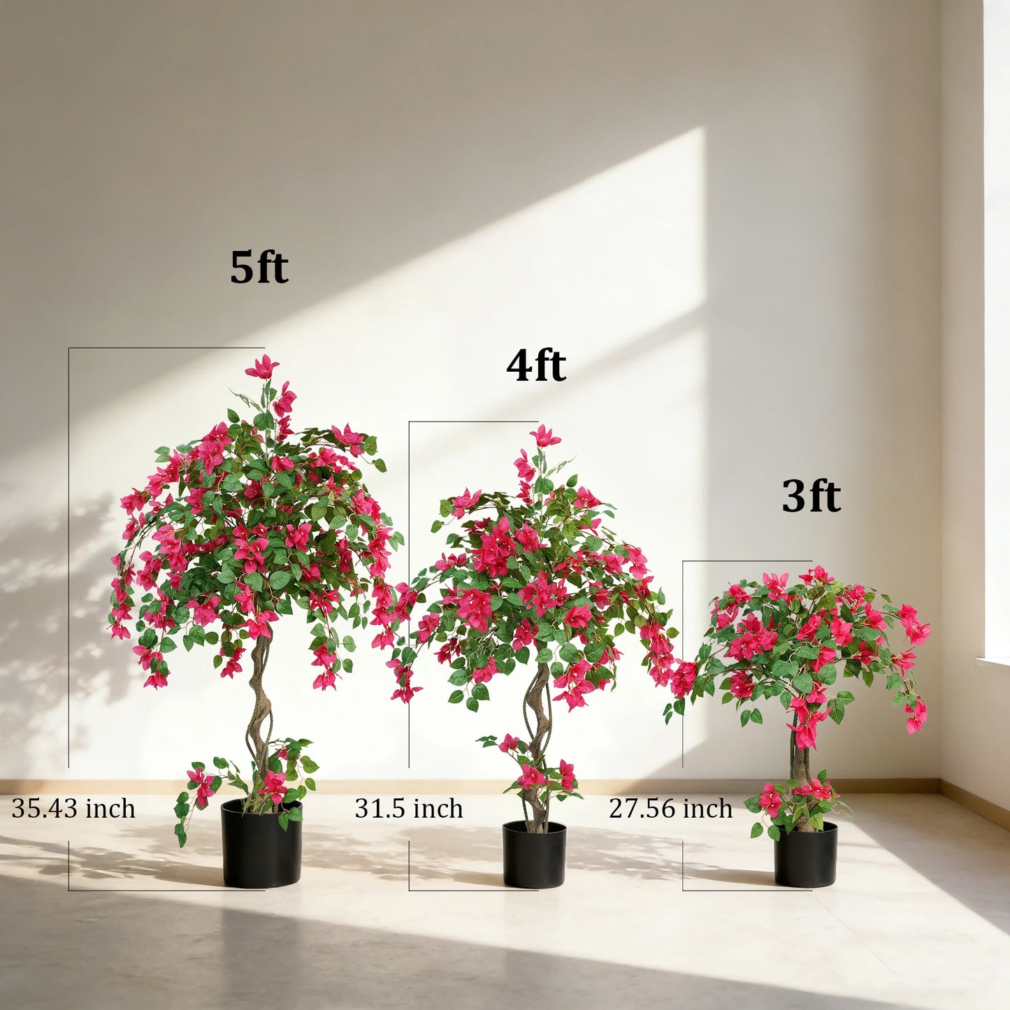 3/4/5FT Artificial Bougainvillea Tree with Silk Flowers and Green Foliage Faux Outdoor Indoor Flowering Plant for Home Office Living Room Bedroom Garden Pool Decor