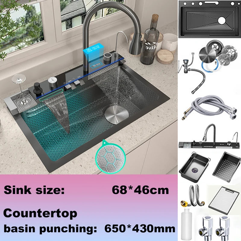 New Modern Stainless Steel Kitchen Sink Multifunctional Sinks Digital Display Large Single Slot Wash Dish Bowl Various Styles
