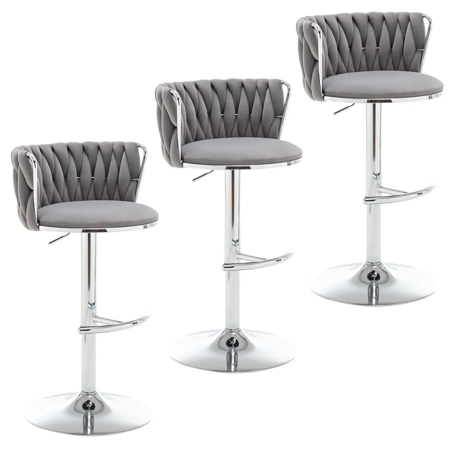 Gold Velvet Bar Stools Set of 3, Swivel Counter Height Bar Stools with Back, Adjustable Woven Barstools for Kitchen, Customized