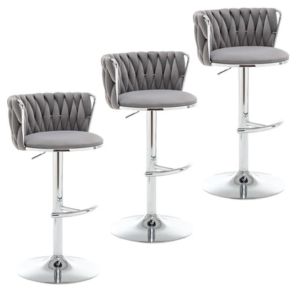 Gold Velvet Bar Stools Set of 3, Swivel Counter Height Bar Stools with Back, Adjustable Woven Barstools for Kitchen, Customized